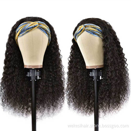 Virgin Cuticle Aligned Hair Headband Wigs For Black Women Natural Head band Wig Brazilian Water Wave Headband Wigs Human Hair